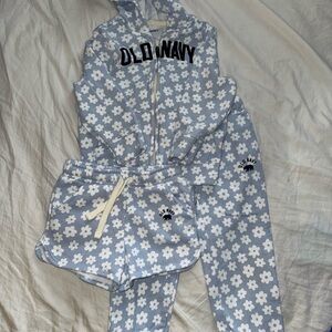 Old Navy Light Blue Floral Hoodie and Shorts Set